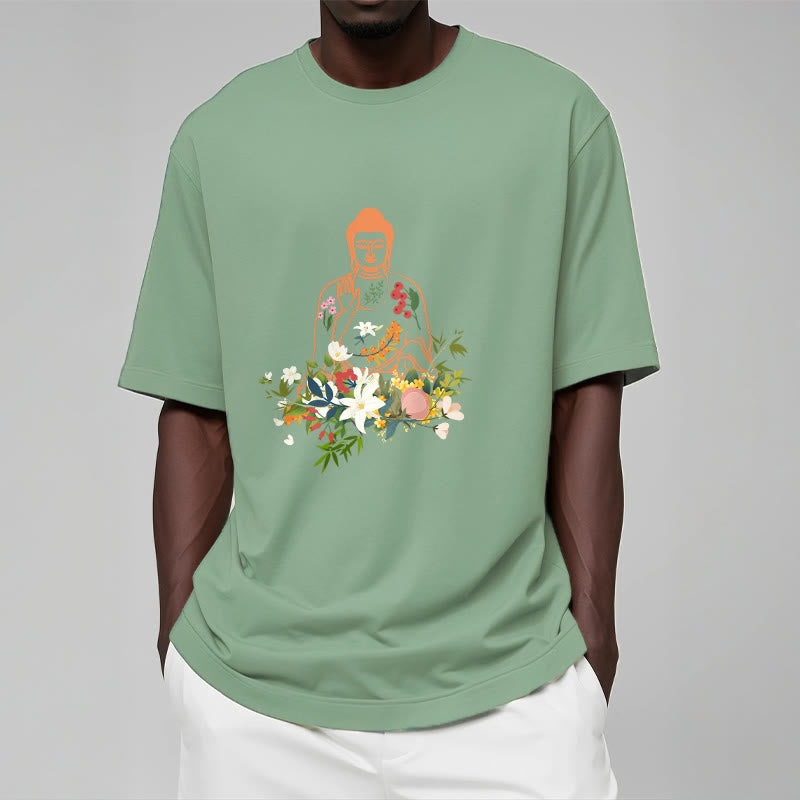 T-shirt à motif de fleurs en fleurs représentant des Buddha Stones en méditation - image 15