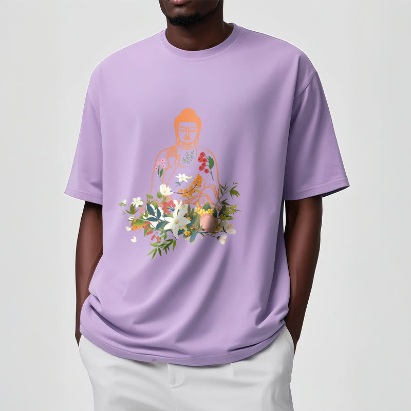 T-shirt à motif de fleurs en fleurs représentant des Buddha Stones en méditation - image 18