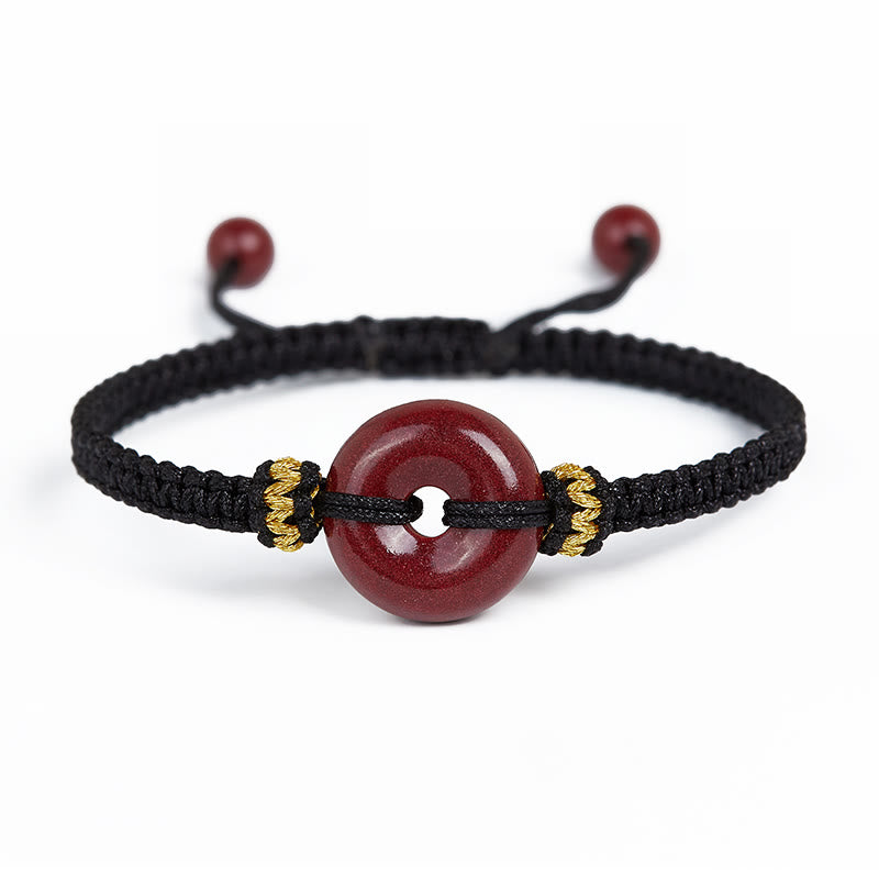 Bracelet tressé fait main en Buddha Stones avec boucle ronde en cinabre et concentration