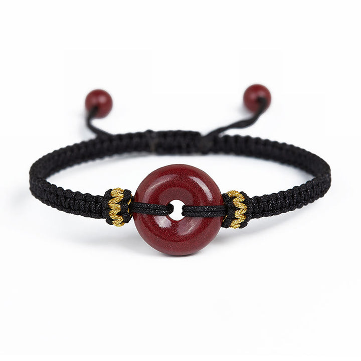 Bracelet tressé fait main en Buddha Stones avec boucle ronde en cinabre et concentration
