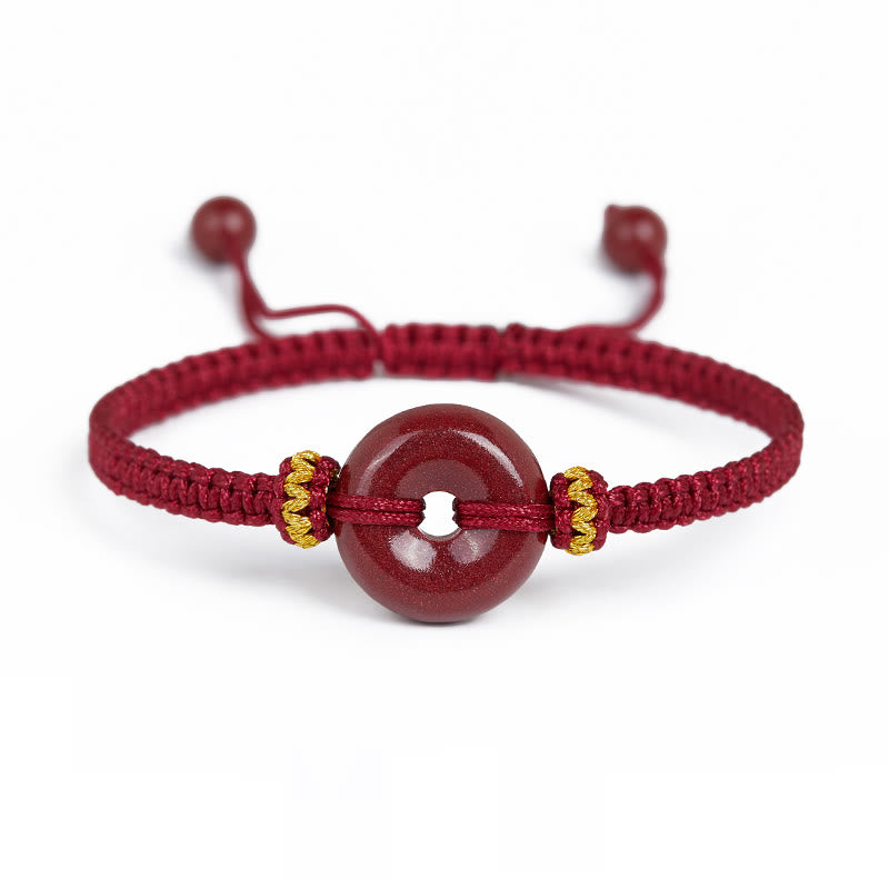 Bracelet tressé fait main en Buddha Stones avec boucle ronde en cinabre et concentration