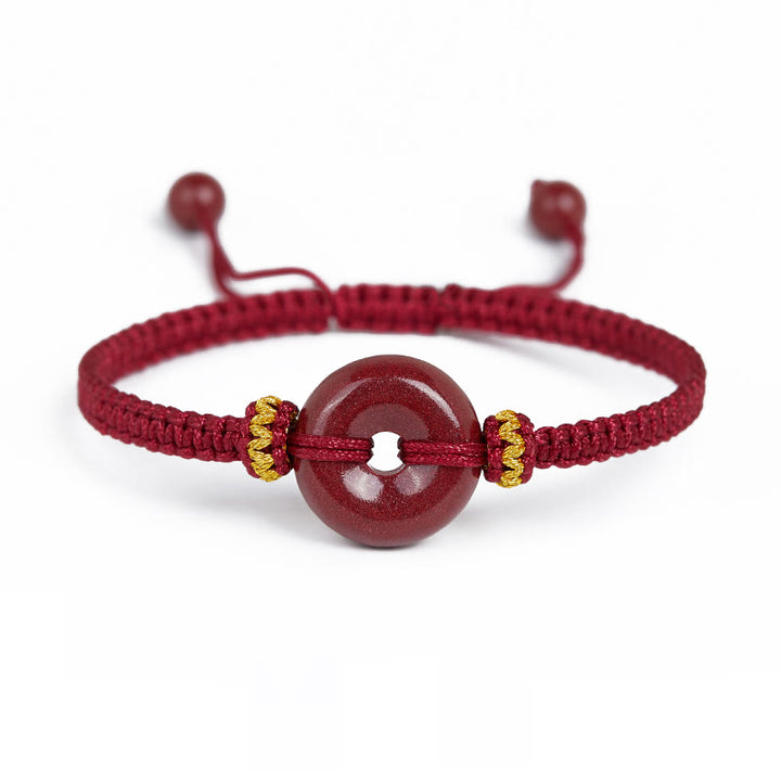 Bracelet tressé fait main en Buddha Stones avec boucle ronde en cinabre et concentration