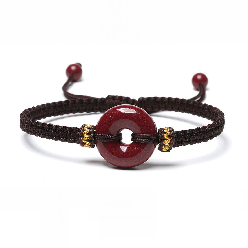 Bracelet tressé fait main en Buddha Stones avec boucle ronde en cinabre et concentration