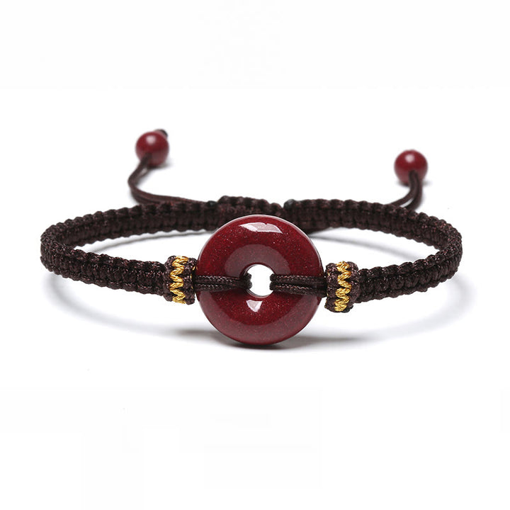 Bracelet tressé fait main en Buddha Stones avec boucle ronde en cinabre et concentration