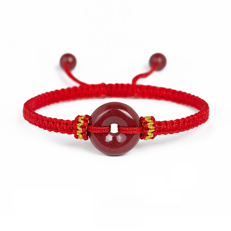 Bracelet tressé fait main en Buddha Stones avec boucle ronde en cinabre et concentration