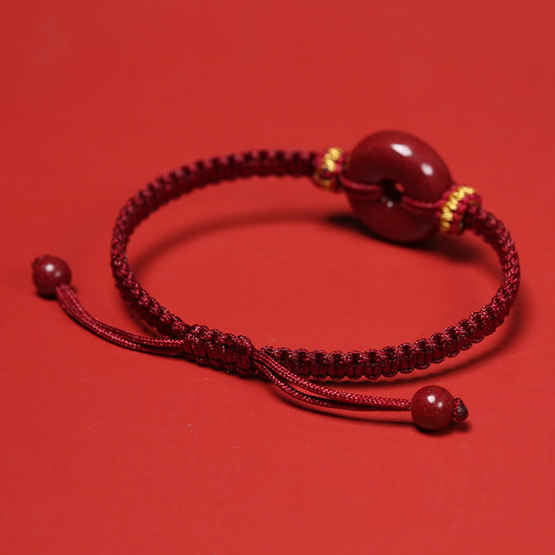 Bracelet tressé fait main en Buddha Stones avec boucle ronde en cinabre et concentration