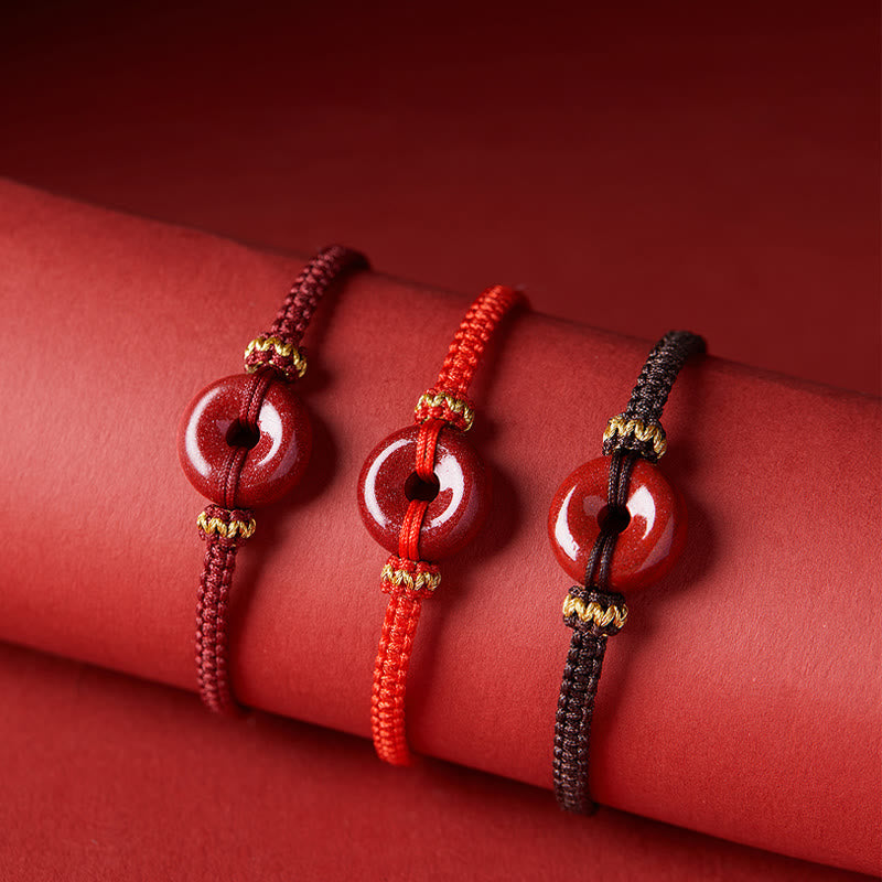 Bracelet tressé fait main en Buddha Stones avec boucle ronde en cinabre et concentration