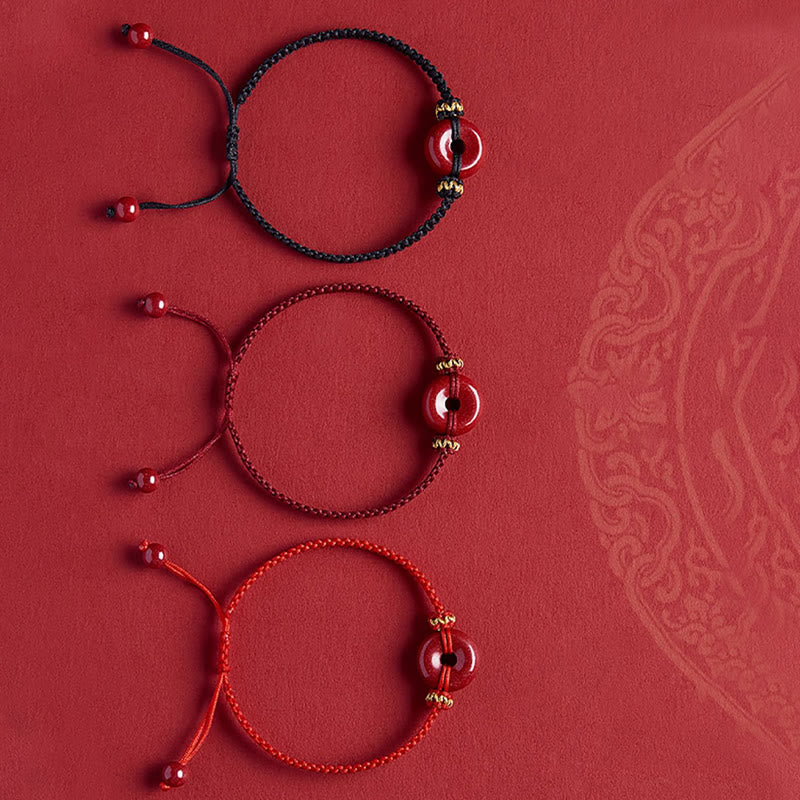 Bracelet tressé fait main en Buddha Stones avec boucle ronde en cinabre et concentration