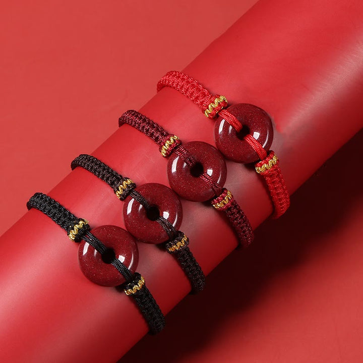 Bracelet tressé fait main en Buddha Stones avec boucle ronde en cinabre et concentration
