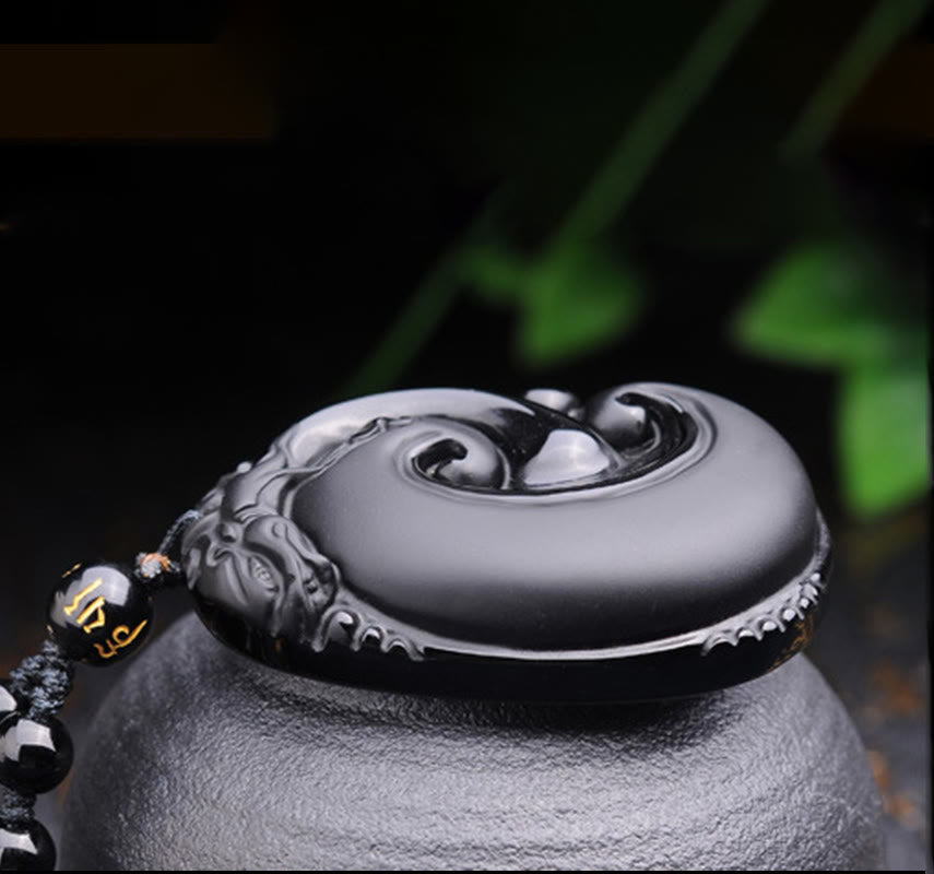 Collier pendentif en obsidienne noire naturelle PiXiu à motif ovale avec Buddha Stones - image 8