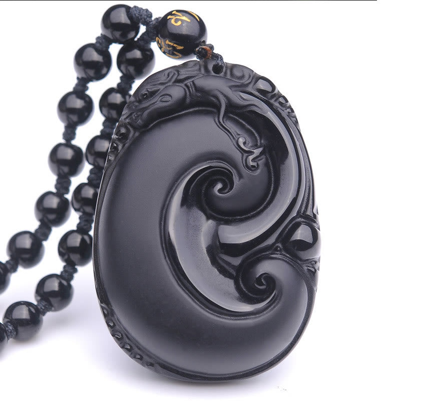 Collier pendentif en obsidienne noire naturelle PiXiu à motif ovale avec Buddha Stones - image 12