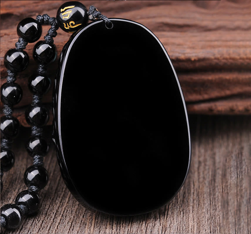 Collier pendentif en obsidienne noire naturelle PiXiu à motif ovale avec Buddha Stones - image 4