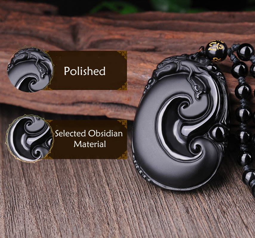 Collier pendentif en obsidienne noire naturelle PiXiu à motif ovale avec Buddha Stones - image 10