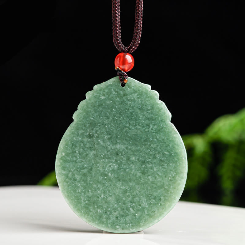 Collier pendentif en corde avec Buddha Stones rondes en jade à motif de lotus pour l'abondance et la prospérité