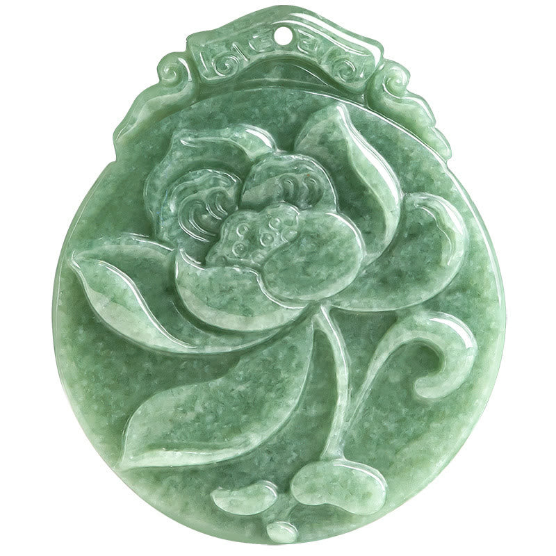 Collier pendentif en corde avec Buddha Stones rondes en jade à motif de lotus pour l'abondance et la prospérité