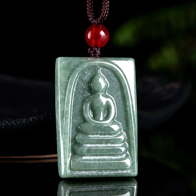Collier pendentif en Buddha Stones sans forme, amulette carrée en jade, pour la prospérité - image 2