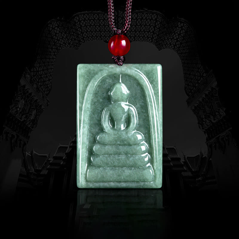 Collier pendentif en Buddha Stones sans forme, amulette carrée en jade, pour la prospérité - Symbole de Bouddha (Compassion♥Sérénité) - image 1