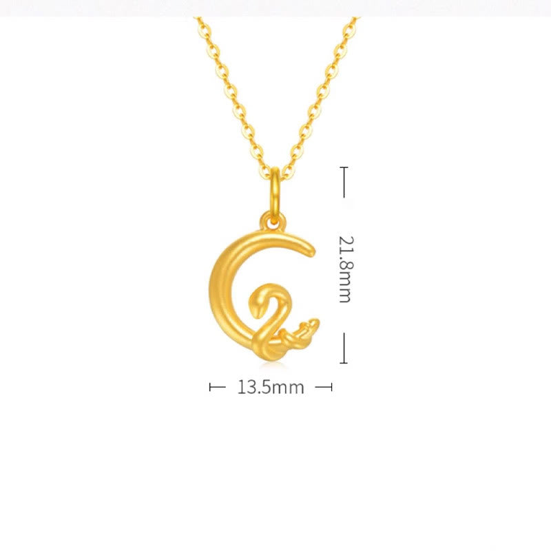 Collier pendentif porte-bonheur en or 999 Buddha Stones et lune Année du serpent