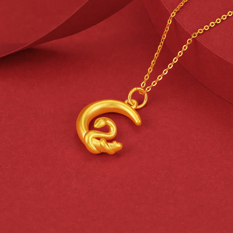 Collier pendentif porte-bonheur en or 999 Buddha Stones et lune Année du serpent