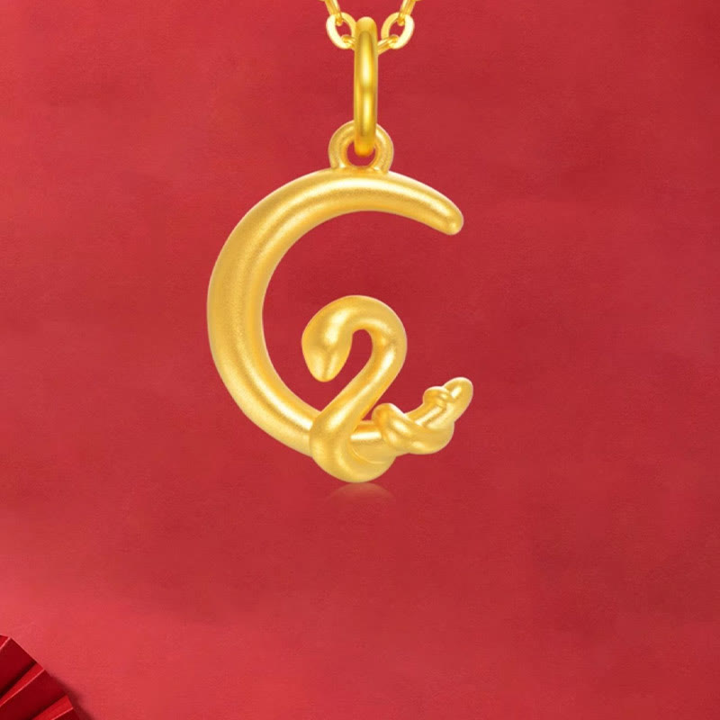 Collier pendentif porte-bonheur en or 999 Buddha Stones et lune Année du serpent