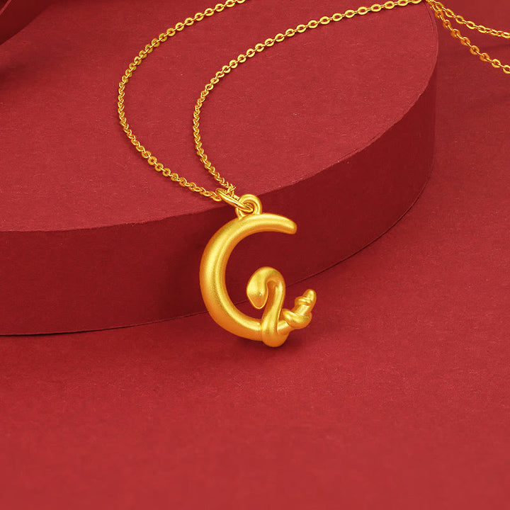 Collier pendentif porte-bonheur en or 999 Buddha Stones et lune Année du serpent