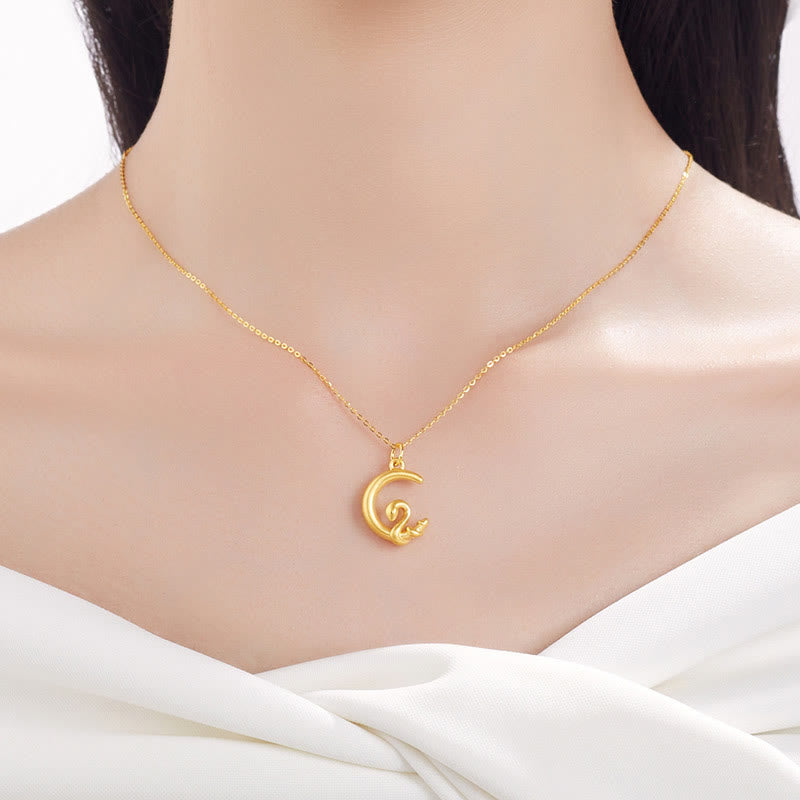 Collier pendentif porte-bonheur en or 999 Buddha Stones et lune Année du serpent