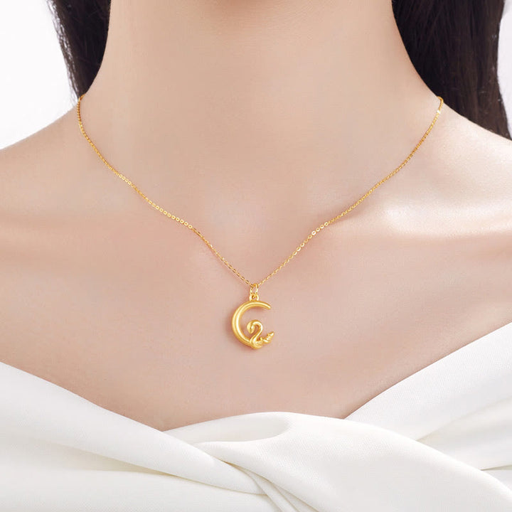 Collier pendentif porte-bonheur en or 999 Buddha Stones et lune Année du serpent