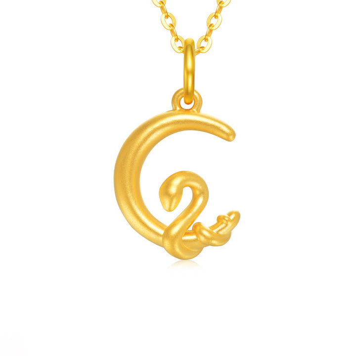 Collier pendentif porte-bonheur en or 999 Buddha Stones et lune Année du serpent
