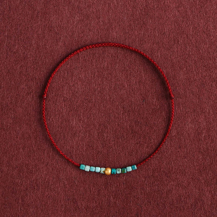 Bracelet de cheville tressé en perles d'or 999 de Buddha Stones Turquoise Protection - Corde rouge foncé - Bracelet de cheville (circonférence 18-30 cm) - image 0