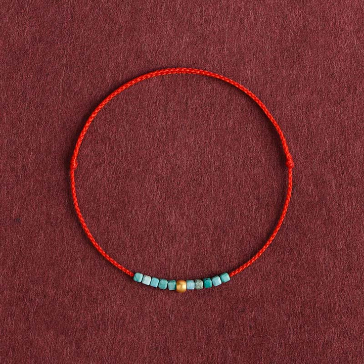 Bracelet de cheville tressé en perles d'or 999 de Buddha Stones Turquoise Protection - Corde rouge - Bracelet de cheville (circonférence 18-30 cm) - image 6