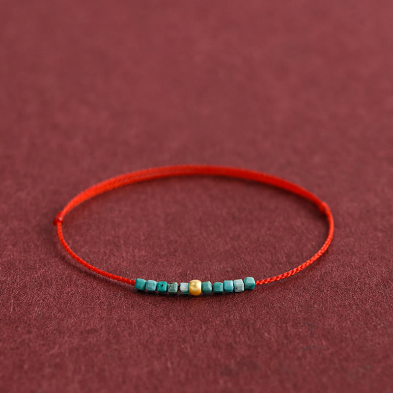 Bracelet de cheville tressé en perles d'or 999 de Buddha Stones Turquoise Protection
