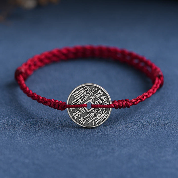 Bracelet de cheville tressé en argent sterling 925 avec protection des pièces de monnaie et Buddha Stones