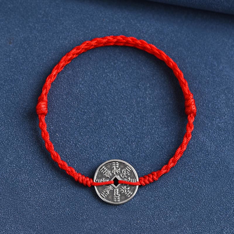 Bracelet de cheville tressé en argent sterling 925 avec protection des pièces de monnaie et Buddha Stones - Corde rouge - Bracelet (Tour de poignet 15-20 cm) - image 9