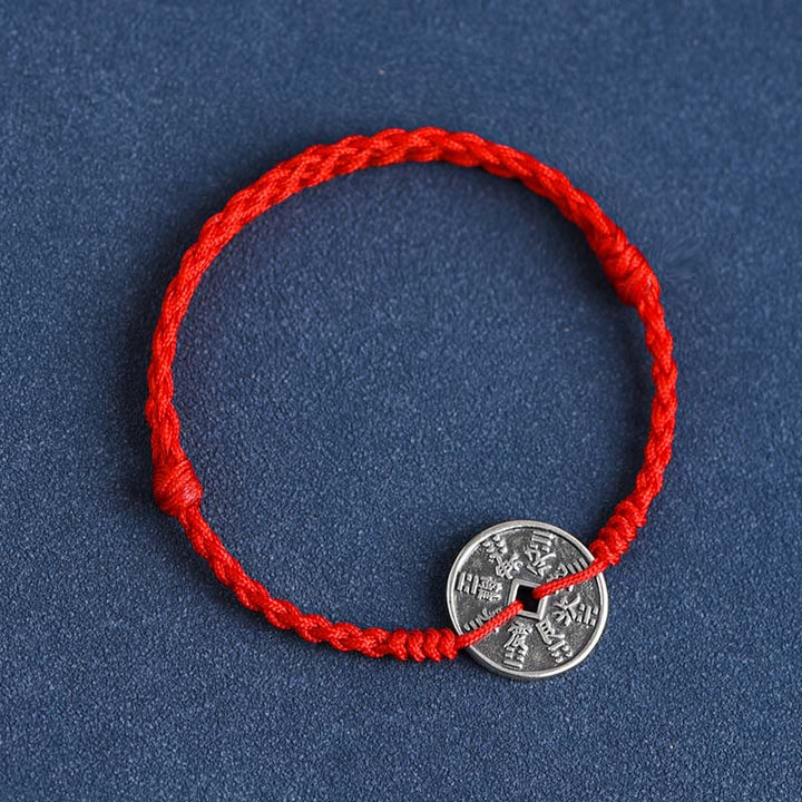 Bracelet de cheville tressé en argent sterling 925 avec protection des pièces de monnaie et Buddha Stones - Corde rouge - Bracelet de cheville (circonférence 18-30 cm) - image 10