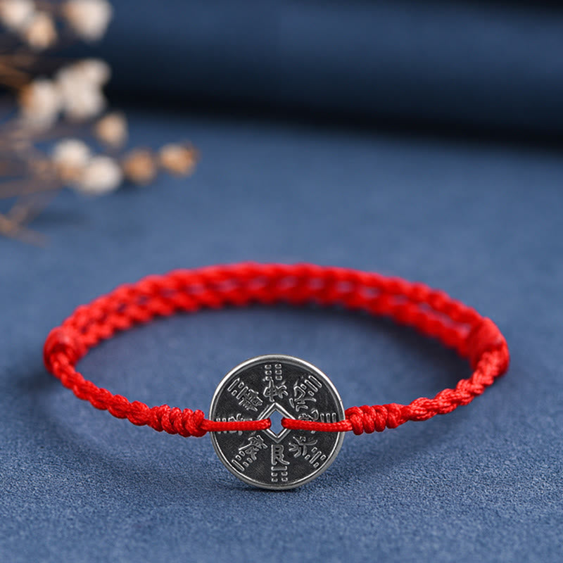 Bracelet de cheville tressé en argent sterling 925 avec protection des pièces de monnaie et Buddha Stones