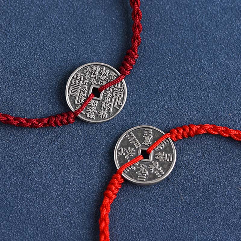 Bracelet de cheville tressé en argent sterling 925 avec protection des pièces de monnaie et Buddha Stones