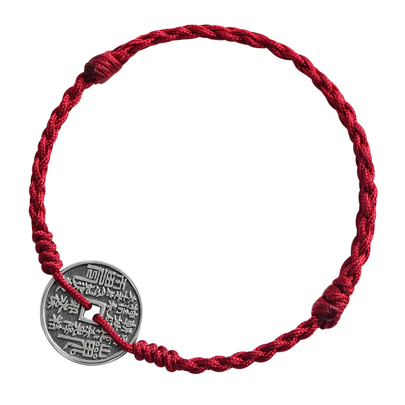 Bracelet de cheville tressé en argent sterling 925 avec protection des pièces de monnaie et Buddha Stones