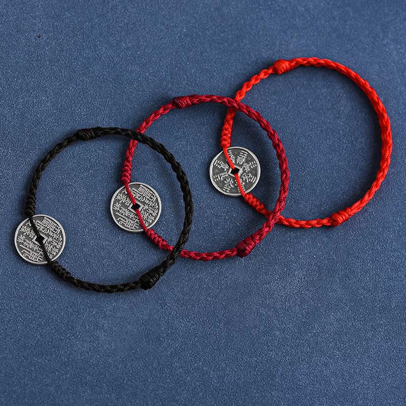 Bracelet de cheville tressé en argent sterling 925 avec protection des pièces de monnaie et Buddha Stones