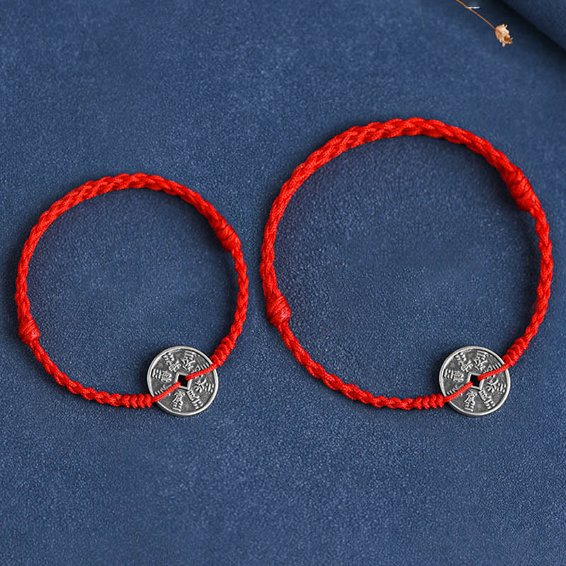 Bracelet de cheville tressé en argent sterling 925 avec protection des pièces de monnaie et Buddha Stones