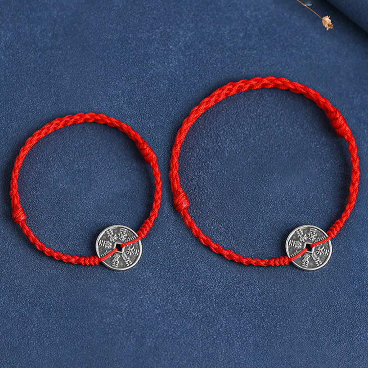 Bracelet de cheville tressé en argent sterling 925 avec protection des pièces de monnaie et Buddha Stones
