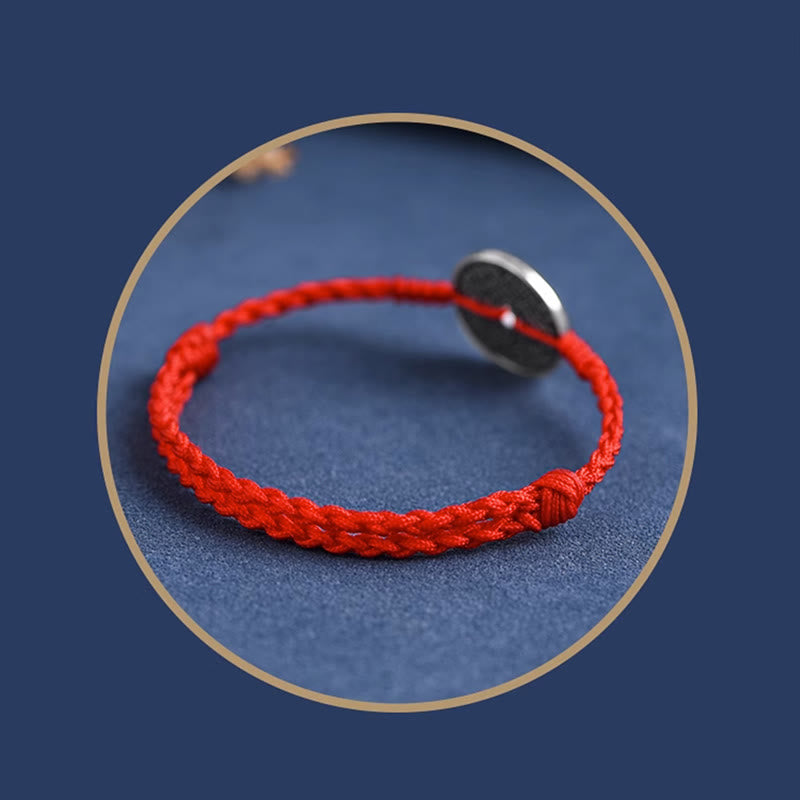 Bracelet de cheville tressé en argent sterling 925 avec protection des pièces de monnaie et Buddha Stones