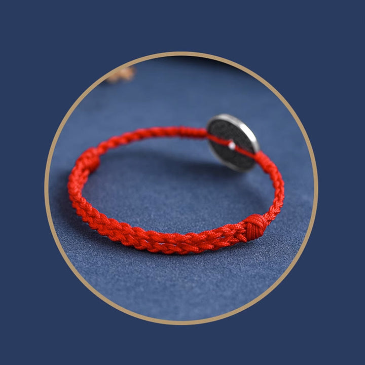 Bracelet de cheville tressé en argent sterling 925 avec protection des pièces de monnaie et Buddha Stones