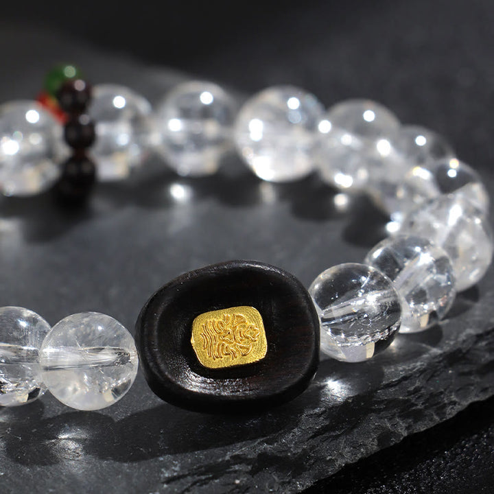 Bracelet de guérison Sak Yant Zashi Lhamo en bois d'ébène et cristal blanc Buddha Stones