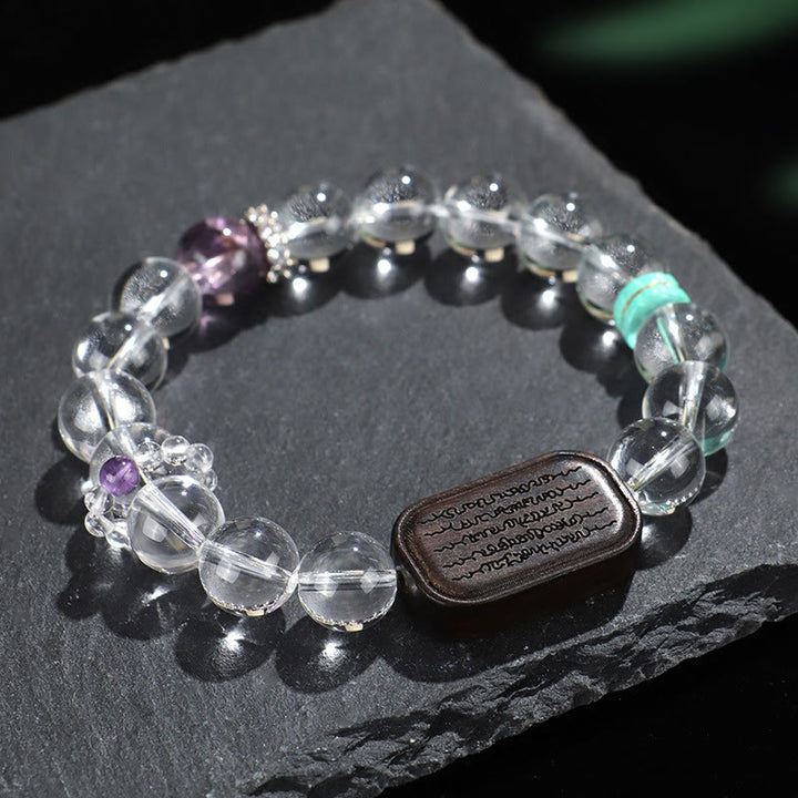 Bracelet de guérison Sak Yant Zashi Lhamo en bois d'ébène et cristal blanc Buddha Stones