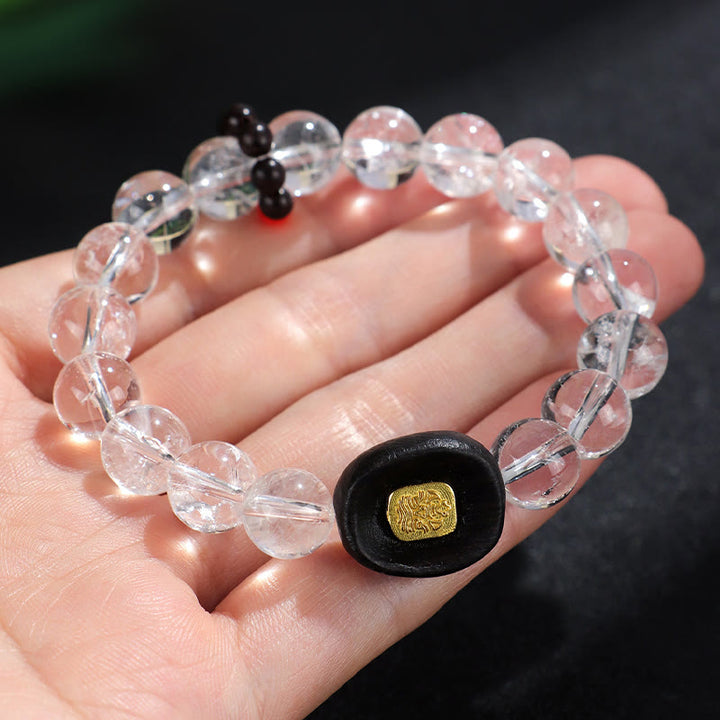 Bracelet de guérison Sak Yant Zashi Lhamo en bois d'ébène et cristal blanc Buddha Stones