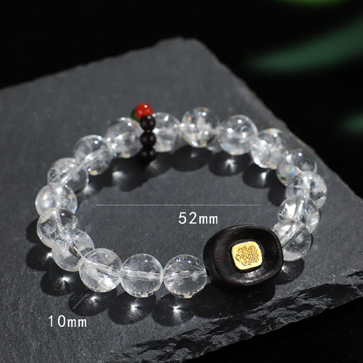 Bracelet de guérison Sak Yant Zashi Lhamo en bois d'ébène et cristal blanc Buddha Stones