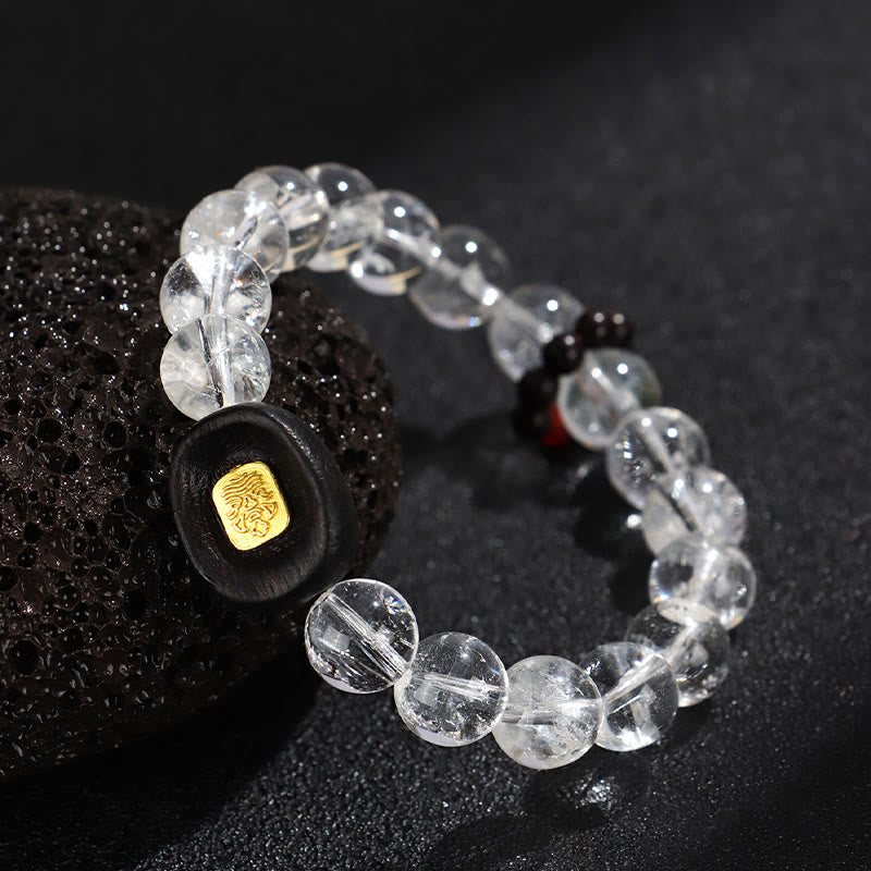 Bracelet de guérison Sak Yant Zashi Lhamo en bois d'ébène et cristal blanc Buddha Stones