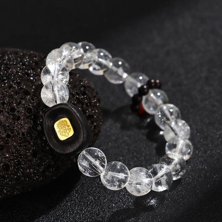 Bracelet de guérison Sak Yant Zashi Lhamo en bois d'ébène et cristal blanc Buddha Stones