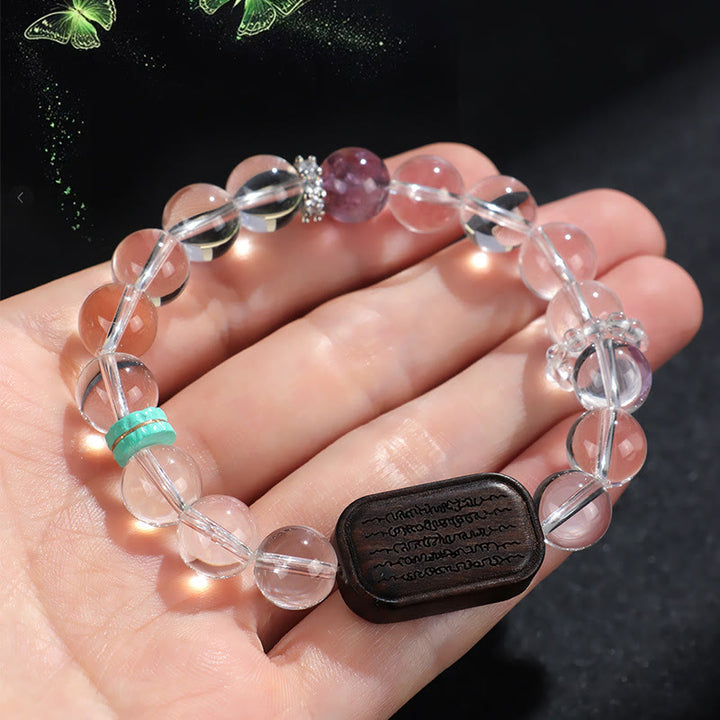 Bracelet de guérison Sak Yant Zashi Lhamo en bois d'ébène et cristal blanc Buddha Stones
