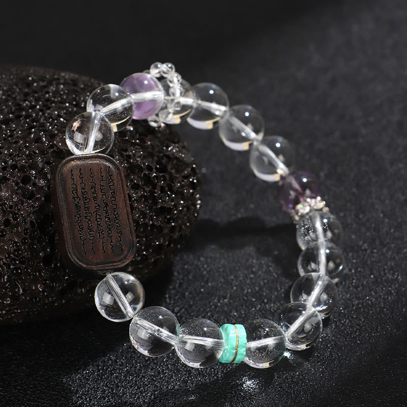 Bracelet de guérison Sak Yant Zashi Lhamo en bois d'ébène et cristal blanc Buddha Stones